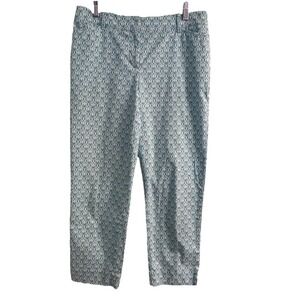 Talbots Printed Cropped Pants Blue White Geometric Career Casual Size 4
